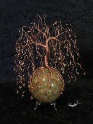 Copper Twist Weeping Willow Wire Tree on Jasper Sphere Sculpture