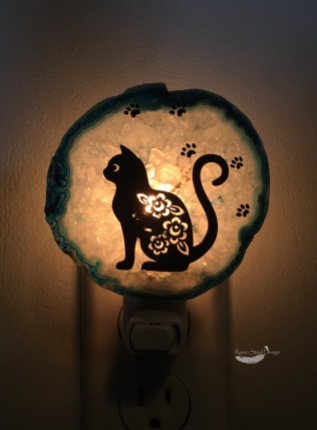 Kitty Cat Agate Slice Night Light