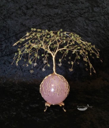 Peridot Tree of Life on Rose Quartz Sphere Sculpture