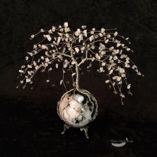 Winter Inspired Moonstone Tree of Life on Rainbow Moonstone Sphere Sculpture