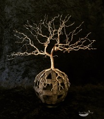 Viking Wire Tree on Metal Cage Sphere Sculpture